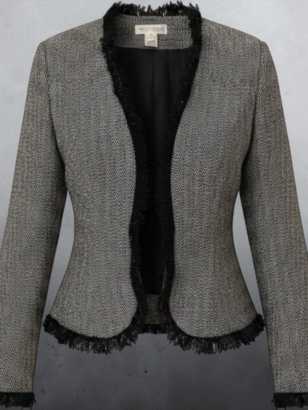 ✨ Beautiful White House Black Market Fringe Herringbone Jacket ✨ Size 4